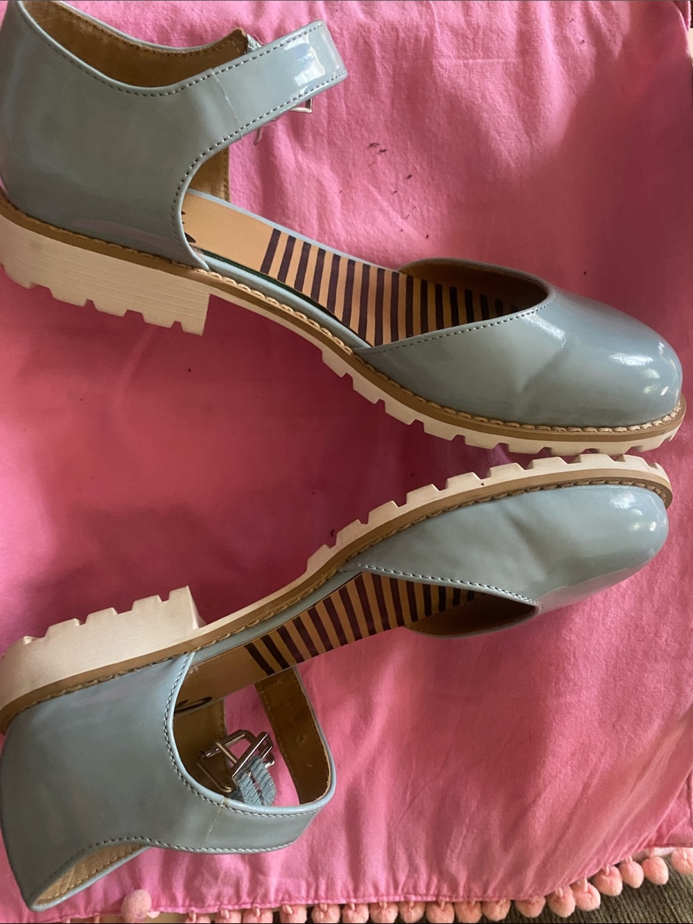 Patent Light Blue Mary Jane Clog Mule with Chunky White Sole